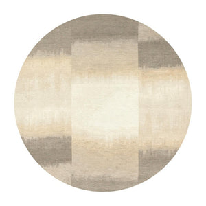 5 Foot Abstract Round Rug in Gray and White Recycled Pet Fiber Stain Resistant Washable
