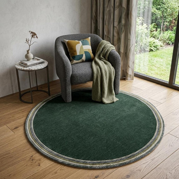 5' Green and White Abstract Washable Round Rug with Uv Protection