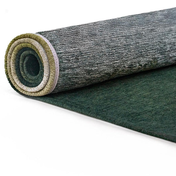5' Green and White Abstract Washable Round Rug with Uv Protection