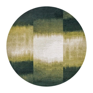 5' Green and White Abstract Washable Round Rug with Uv Protection
