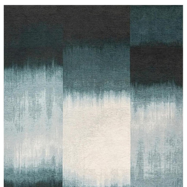 7x9 Abstract Blue White Washable Rug Uv Protected Eco Friendly Pet Fiber