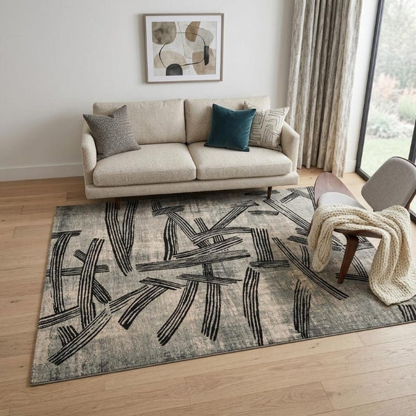 5x7 Abstract Gray White Indoor Rug Stain Resistant Washable Eco Friendly Pet