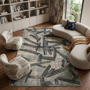 7x9 Abstract Indoor Rug in Gray Washable Stain Resistant Eco Friendly Pet Fiber
