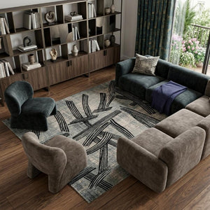 8 X 11 Abstract Gray White Washable Area Rug Eco Friendly Stain Resistant Pet Fiber