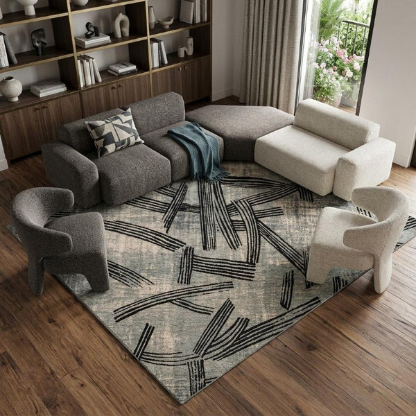 9 X 13 Abstract Gray White Washable Rug Eco Friendly Uv Resistant Pet Safe