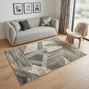 5x7 Abstract Tan Washable Area Rug in Eco-friendly Pet Fiber Stain Resistant