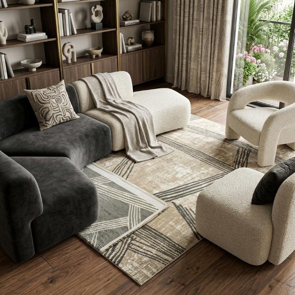 8 X 11 Abstract Tan Area Rug Eco Friendly Pet Fiber Stain Resistant Uv Safe