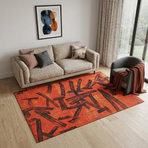 5x7 Abstract Indoor Rug in Bold Red Recycled Pet Fibers Stain Resistant Uv Safe