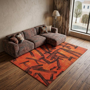 8 X 11 Abstract Red White Washable Area Rug Stain Resistant Eco Recycled Fibers