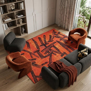 9 X 13 Abstract Red White Indoor Rug Stain Resistant Recycled Pet Eco Friendly