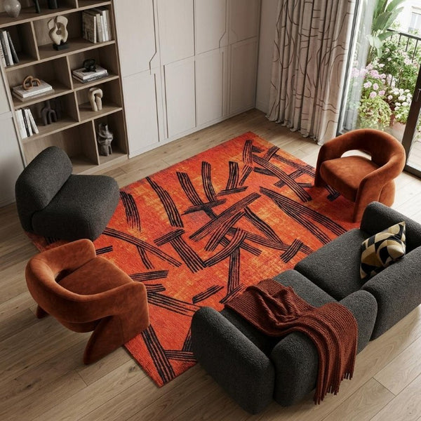 9 X 13 Abstract Red White Indoor Rug Stain Resistant Recycled Pet Eco Friendly