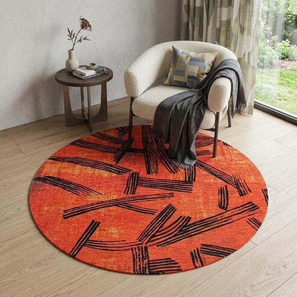 5 Foot Abstract Round Rug Stain Resistant Recycled Pet Fibers Uv Protected Indoor