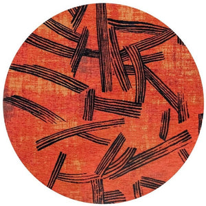 5 Foot Abstract Round Rug Stain Resistant Recycled Pet Fibers Uv Protected Indoor