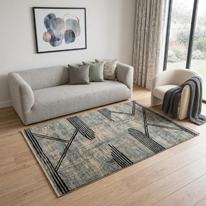6 X 8 Abstract Gray White Washable Area Rug Uv Protection Eco Friendly Pet Fiber