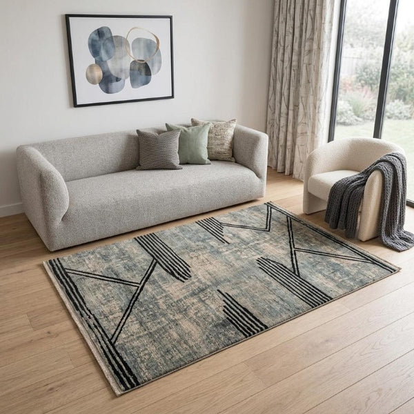 6 X 8 Abstract Gray White Washable Area Rug Uv Protection Eco Friendly Pet Fiber