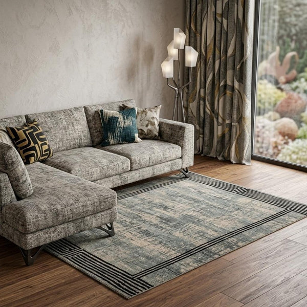 8x11 Abstract Gray White Washable Area Rug Eco Recycled Pet Fiber Stain Resistant