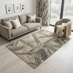 6x8 Abstract Tan Area Rug Washable Stain Resistant Eco Friendly Pet Fiber Indoor