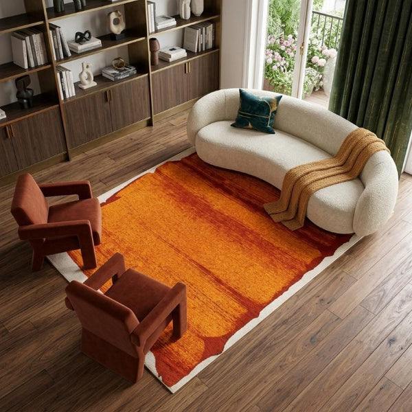 9x13 Abstract Orange Area Rug Washable Stain Resistant Eco Friendly Pet Fiber