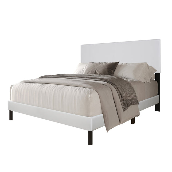 English Elm Modern White Pu Leather Platform Bed Upholstered Headboard Wood Slat Queen Frame B2771P498522