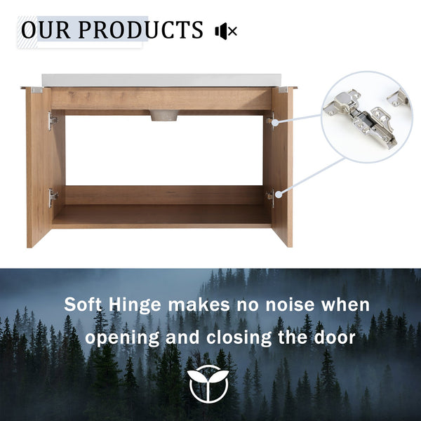 English Elm 72 Inch Wall Mounted Vanity with Resin Sink, Soft-Close Doors, Ample Storage Shelves, Durable Eco Plywood Finish Imitative Oak W999S00188