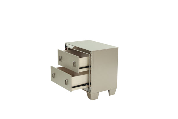 English Elm Traditional Silver Finish Antique 2-Drawer Nightstand with Mirror Accent, Spacious Bedside Table 26"x17"x26" B011P395077