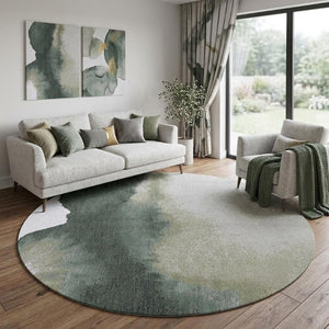 10 Ft Round Abstract Area Rug in Green Recycled Pet Fiber Stain Resistant Washable