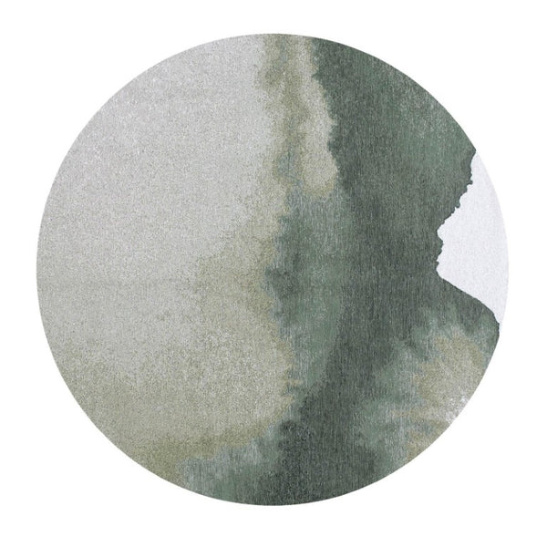 10 Ft Round Abstract Area Rug in Green Recycled Pet Fiber Stain Resistant Washable