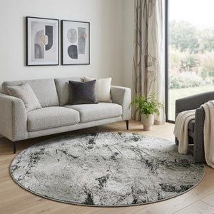 10 Ft Round Abstract Indoor Rug in Green Recycled Pet Fiber Stain Resistant Washable