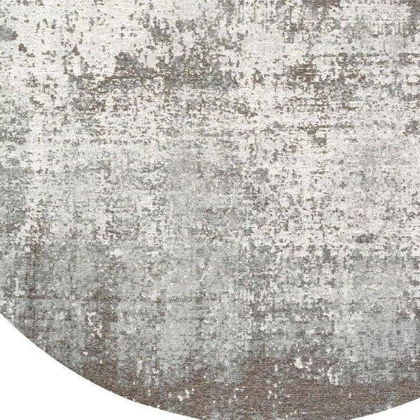 HomeRoots 10 Foot Abstract Round Rug in Gray White Recycled Pet Fibers Stain Resistant 738325