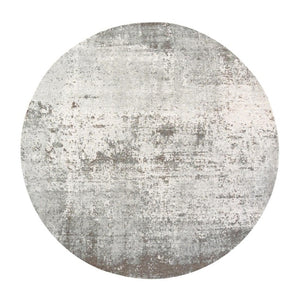 10 Foot Abstract Round Rug in Gray White Recycled Pet Fibers Stain Resistant
