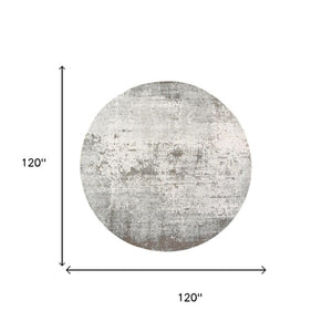 10 Foot Abstract Round Rug in Gray White Recycled Pet Fibers Stain Resistant