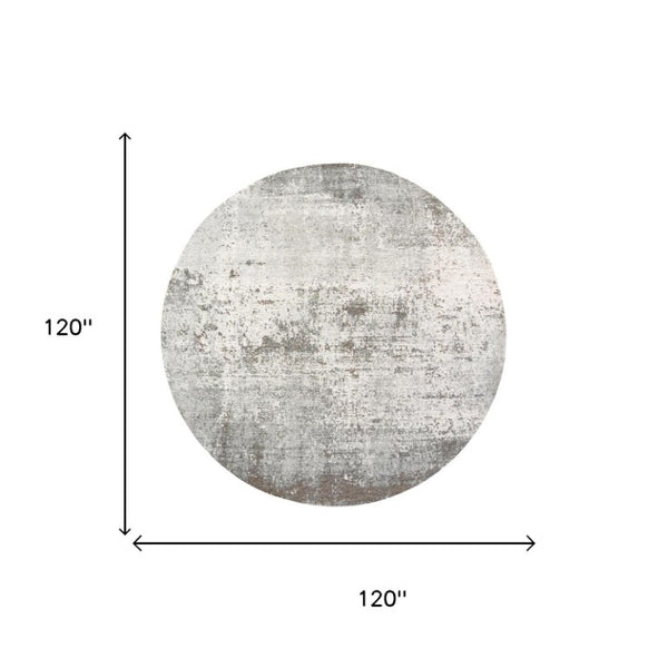 10 Foot Abstract Round Rug in Gray White Recycled Pet Fibers Stain Resistant
