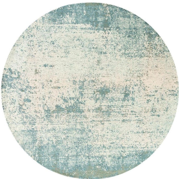 HomeRoots 10 Ft Round Abstract Area Rug in Blue White Washable Recycled Pet Fibers Uv Safe 738326