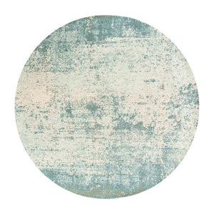 10 Ft Round Abstract Area Rug in Blue White Washable Recycled Pet Fibers Uv Safe