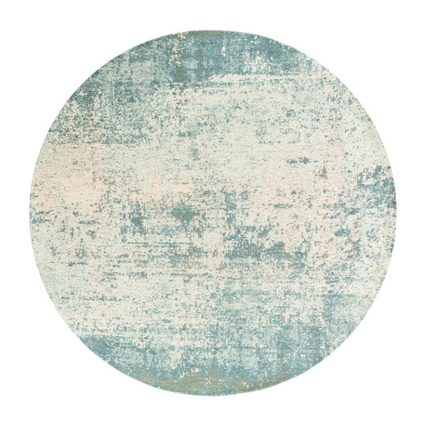 10 Ft Round Abstract Area Rug in Blue White Washable Recycled Pet Fibers Uv Safe