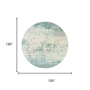 10 Ft Round Abstract Area Rug in Blue White Washable Recycled Pet Fibers Uv Safe