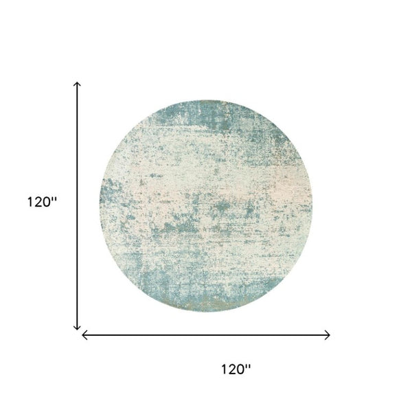 10 Ft Round Abstract Area Rug in Blue White Washable Recycled Pet Fibers Uv Safe