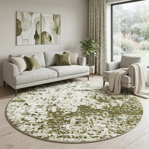10 Foot Abstract Round Rug in Green Eco-friendly Pet Fiber Washable Uv Safe