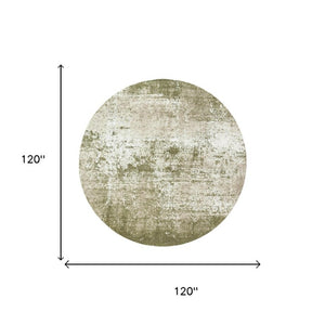 10 Foot Abstract Round Rug in Green Eco-friendly Pet Fiber Washable Uv Safe
