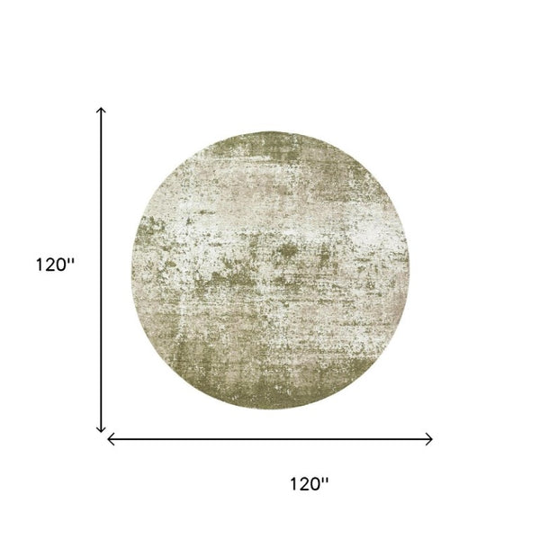 10 Foot Abstract Round Rug in Green Eco-friendly Pet Fiber Washable Uv Safe