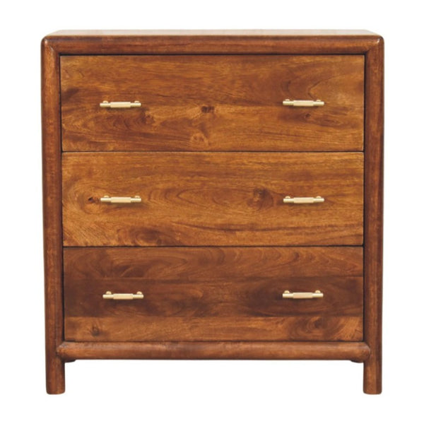 HomeRoots 30 Inch Solid Wood Three Drawer Sideboard in Rich Brown for Dining Room Storage 738373