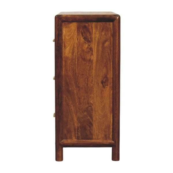 30 Inch Solid Wood Three Drawer Sideboard in Rich Brown for Dining Room Storage
