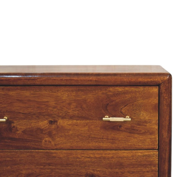 30 Inch Solid Wood Three Drawer Sideboard in Rich Brown for Dining Room Storage