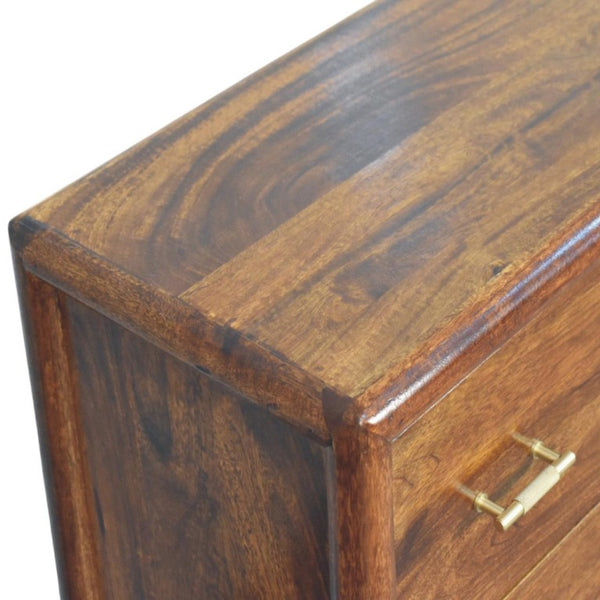 30 Inch Solid Wood Three Drawer Sideboard in Rich Brown for Dining Room Storage