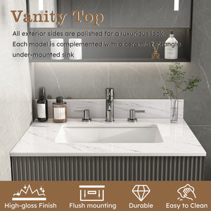 English Elm 31 Inch Marble Vanity Top - Bianco Carrara Venato - Durable Sintered Stone With Undermount Sink & Backsplash W2700P194073