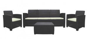 Four Piece Outdoor Sofa Seating Set with Cushions Espresso Frame Patio Table