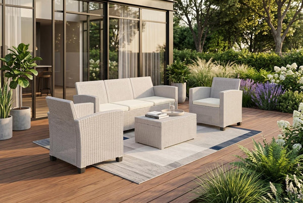 Four Piece Outdoor Sectional Seating Set with Cushions and Accent Table for Patio Entertaining