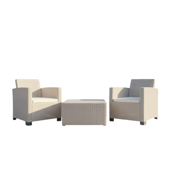 HomeRoots Three Piece Outdoor Bistro Set with Cushioned Seating for Two and Side Table 738398