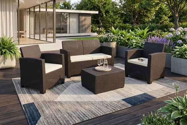 Four Piece Outdoor Sectional Seating Set with Cushions and Accent Table for Patio Entertaining