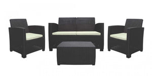 HomeRoots Four Piece Outdoor Sectional Seating Set with Cushions and Accent Table for Patio Entertaining Espresso / Beige 103.6" W x 16.5" H x 69" D 738399